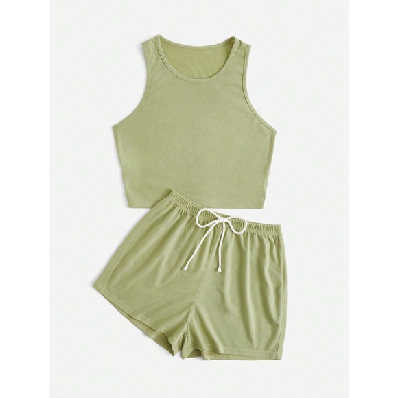 black two piece set: Crop Tank Top & Knot Front Shorts athleisure - Picture 8 of 11